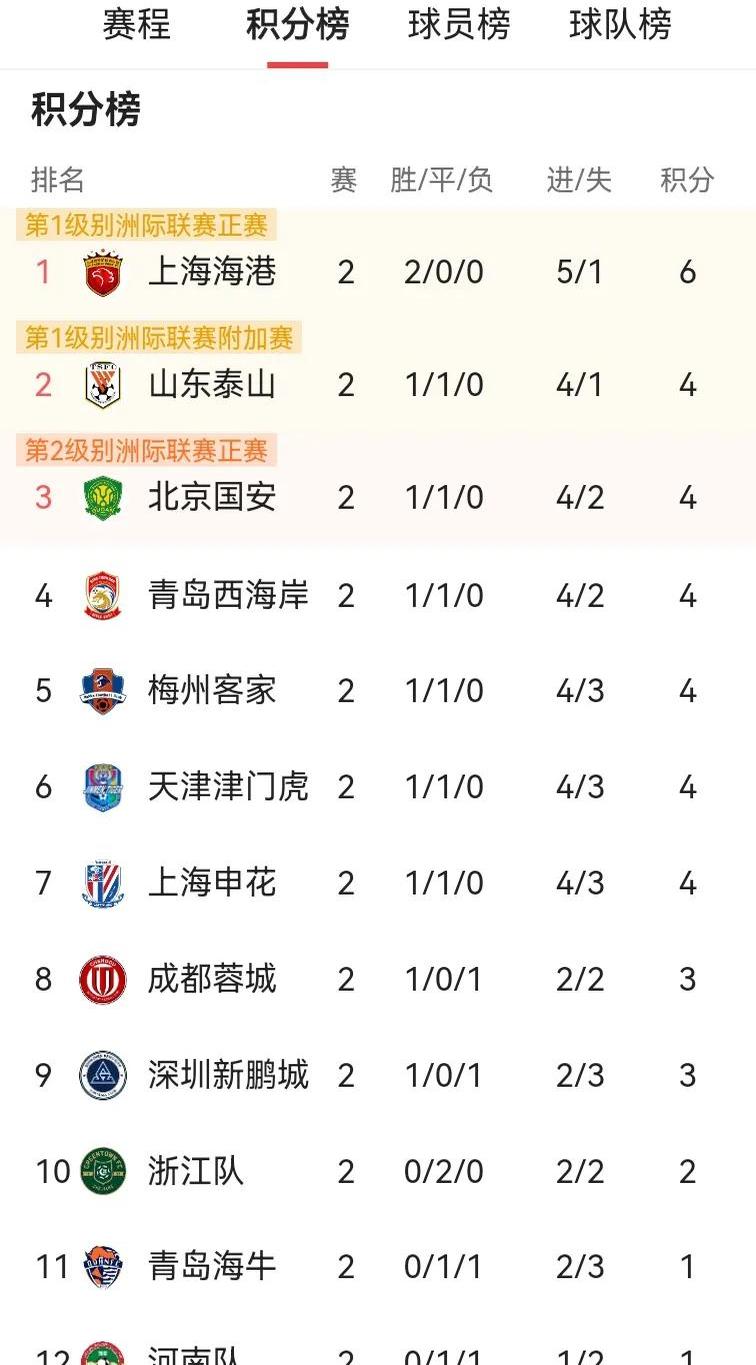 上港主场胜天津泰达，领跑中超积分榜